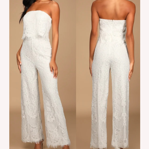 Lulus Pants - LULU'S XS Pledge My Love White Lace Strapless Straight Leg Jumpsuit NEW B92
